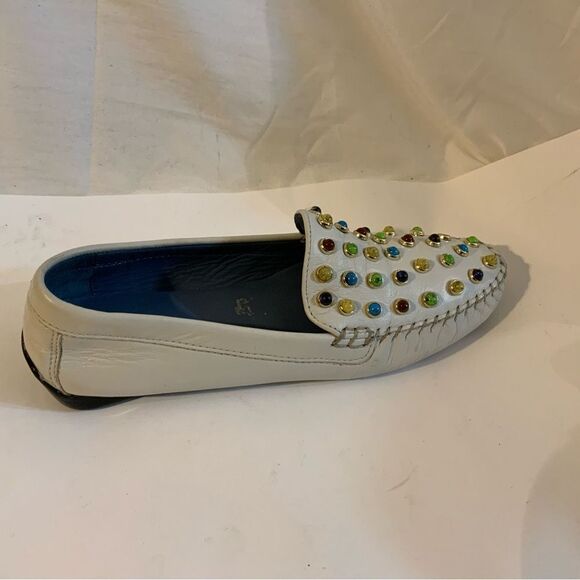 ROBERT ZUR WOMEN SHOES MOCCASIN LEATHER LOAFER SIZE 7.5 AA RHINESTONE FLAT - Picture 1 of 12
